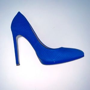 Aldo 5" Cobalt Snakeskin Pointy-Toe Pumps